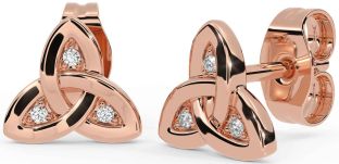 Diamond Rose Gold Silver Celtic Trinity Knot Stud Earrings