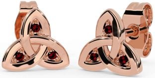 Garnet Rose Gold Silver Celtic Trinity Knot Stud Earrings