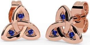 Sapphire Rose Gold Silver Celtic Trinity Knot Stud Earrings