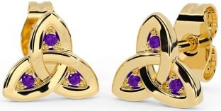 Amethyst Gold Silver Celtic Trinity Knot Stud Earrings