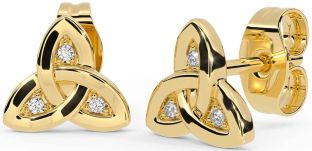 Diamond Gold Silver Celtic Trinity Knot Stud Earrings