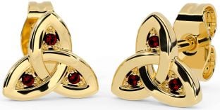 Garnet Gold Silver Celtic Trinity Knot Stud Earrings