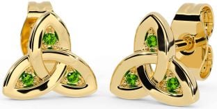 Peridot Gold Silver Celtic Trinity Knot Stud Earrings