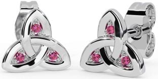 Pink Tourmaline Silver Celtic Trinity Knot Stud Earrings