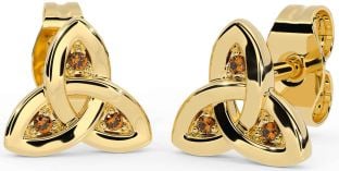 Citrine Gold Celtic Trinity Knot Stud Earrings