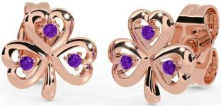 Amethyst Rose Gold Silver Shamrock Stud Earrings