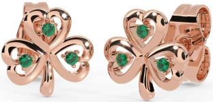 Emerald Rose Gold Silver Shamrock Stud Earrings