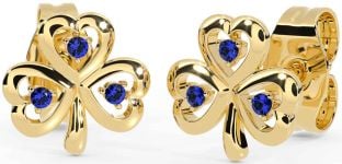 Sapphire Gold Silver Shamrock Stud Earrings