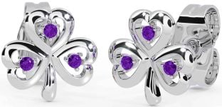 Amethyst Silver Shamrock Stud Earrings