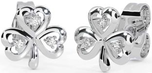 Diamond Silver Shamrock Stud Earrings