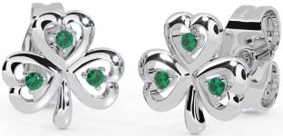 Emerald White Gold Shamrock Stud Earrings