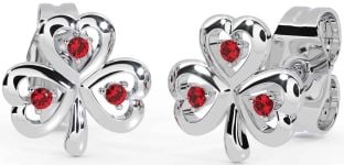 Ruby White Gold Shamrock Stud Earrings