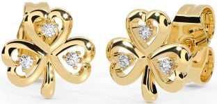 Diamond Gold Shamrock Stud Earrings