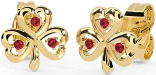 Ruby Gold Shamrock Stud Earrings