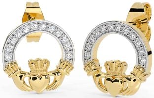 Diamant Goud Zilver Claddagh Stud Oorbellen