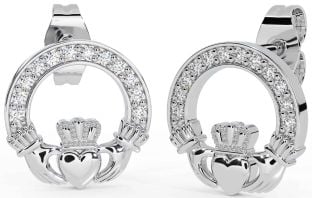 Diamond Silver Claddagh Stud Earrings