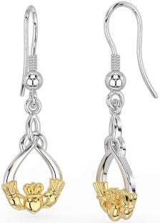 Gold Silver Claddagh Dangle Earrings