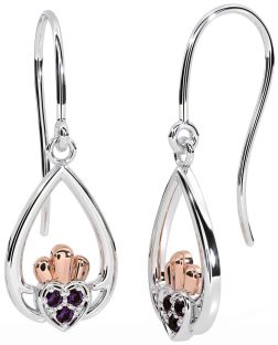 Alexandrite Rose Gold Silver Claddagh Dangle Earrings
