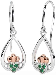 Esmeralda Rosa Oro Plata Claddagh Colgar Pendientes