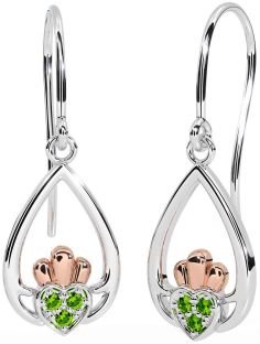 Peridoto Rosa Oro Plata Claddagh Colgar Pendientes