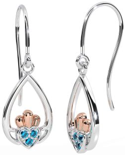 Topaz Rose Gold Silver Claddagh Dangle Earrings