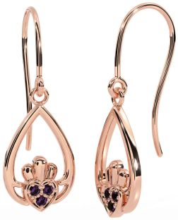Alexandrite Rose Gold Silver Claddagh Dangle Earrings