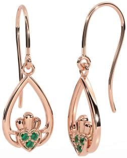 Emerald Rose Gold Silver Claddagh Dangle Earrings
