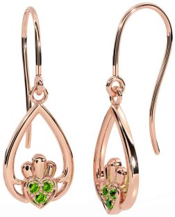 Peridot Rose Gold Silver Claddagh Dangle Earrings