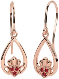 Ruby Rose Gold Silver Claddagh Dangle Earrings