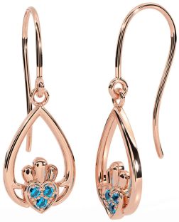 Topaz Rose Gold Silver Claddagh Dangle Earrings