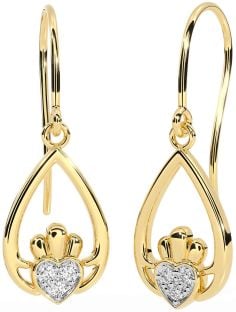 Diamante Oro Plata Claddagh Colgar Pendientes