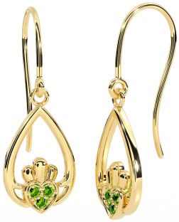 Peridot Gold Silver Claddagh Dangle Earrings