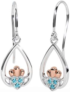 Aguamarina Rosa Oro Plata Claddagh Colgar Pendientes