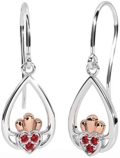 Rubin Rose Gold Silber Claddagh Baumeln Ohrringe