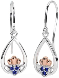 Saphir Rose Or Argent Claddagh Pendre Des boucles d'oreilles