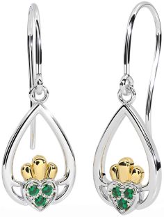 Esmeralda Oro Plata Claddagh Colgar Pendientes