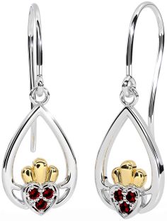 Grenat Blanc Jaune Or Claddagh Pendre Des boucles d'oreilles