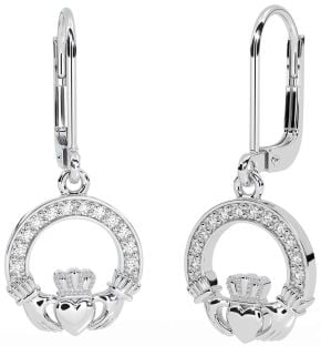 Diamante Blanco Oro Claddagh Colgar Pendientes