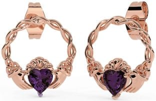 Alexandrite Rose Gold Silver Celtic Claddagh Trinity Knot Stud Earrings