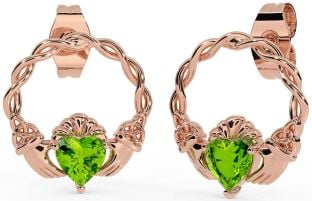 Peridot Rose Gold Silver Celtic Claddagh Trinity Knot Stud Earrings