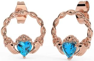 Topaz Rose Gold Silver Celtic Claddagh Trinity Knot Stud Earrings