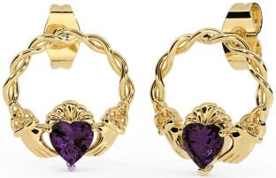 Alexandrite Gold Silver Celtic Claddagh Trinity Knot Stud Earrings