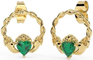 Emerald Gold Silver Celtic Claddagh Trinity Knot Stud Earrings