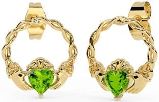 Peridot Gold Silver Celtic Claddagh Trinity Knot Stud Earrings