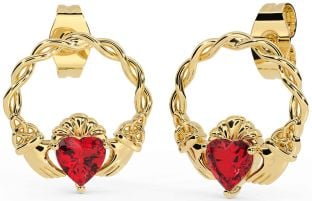 Ruby Gold Silver Celtic Claddagh Trinity Knot Stud Earrings