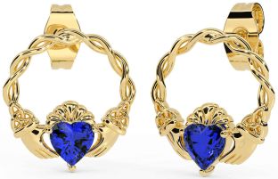 Sapphire Gold Silver Celtic Claddagh Trinity Knot Stud Earrings