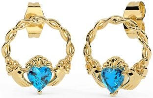 Topaz Gold Silver Celtic Claddagh Trinity Knot Stud Earrings