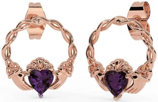 Alexandrite Rose Gold Celtic Claddagh Trinity Knot Stud Earrings