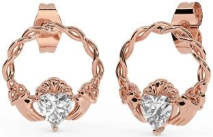 Diamond Rose Gold Celtic Claddagh Trinity Knot Stud Earrings