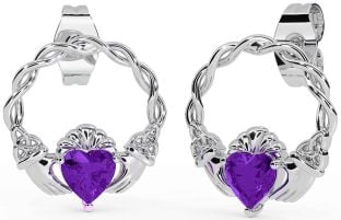 Amethyst Silver Celtic Claddagh Trinity Knot Stud Earrings